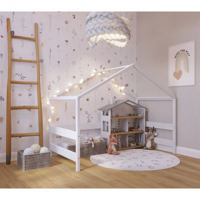 Patut tip casuta YappyHytte Bed din lemn stil scandinav Yappy Kids 160x80 cm Alb [3]