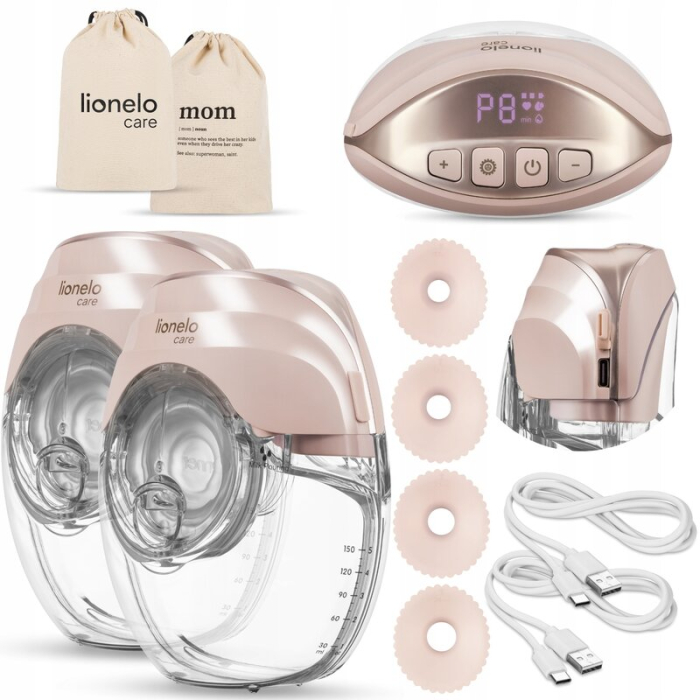 Pompa de san, Lionelo, Fidi Free Slim Duo, Portabila, cu accesorii, Hands-free, Trifazata, Panou control, Autonomie pana la 3 h, 9 functii de masaj, Silentioasa- 40 db, Capacitate 150 ml, Roz [3]