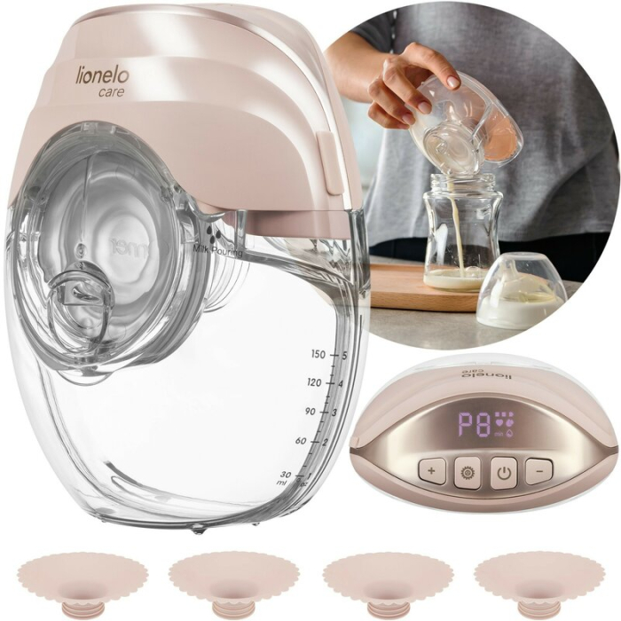 Pompa de san, Lionelo, Fidi Free Slim, Portabila, cu accesorii, Hands-free, Trifazata, Panou control, Autonomie pana la 3 h, 9 functii de masaj, Silentioasa- 40 db, Capacitate 150 ml, Roz [3]