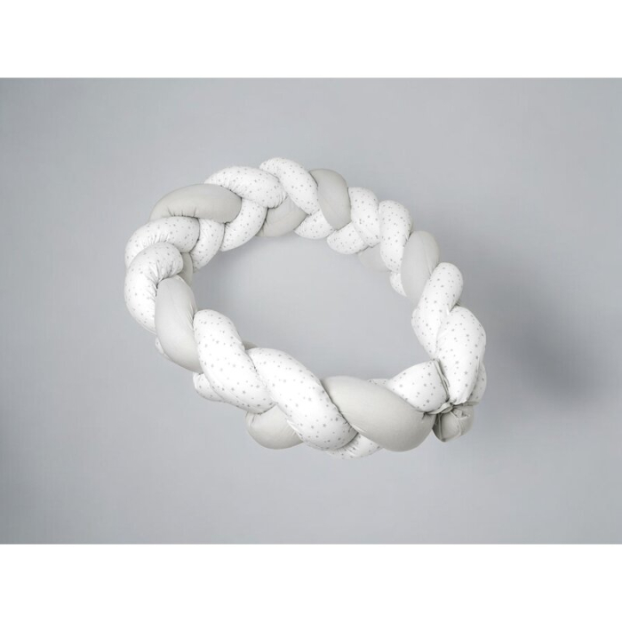 Protectie laterala, MimiNu, pentru patut bebe, Tip Bumper impletit, din bumbac, din Lungime 220 cm, Mini Gray Stars [2]