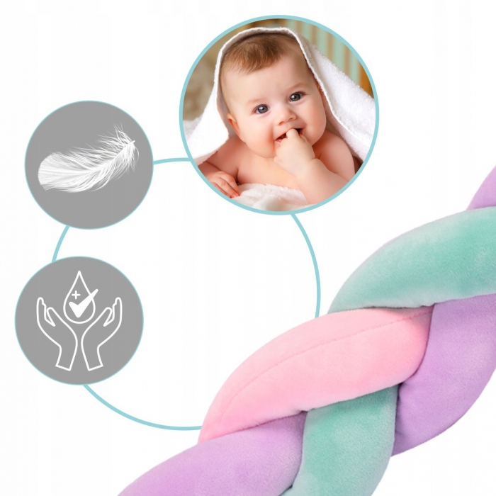 Protectie laterala pentru patut, impletita, 3 M, Ricokids 722106 - Roz - Mov - Turcoaz [2]