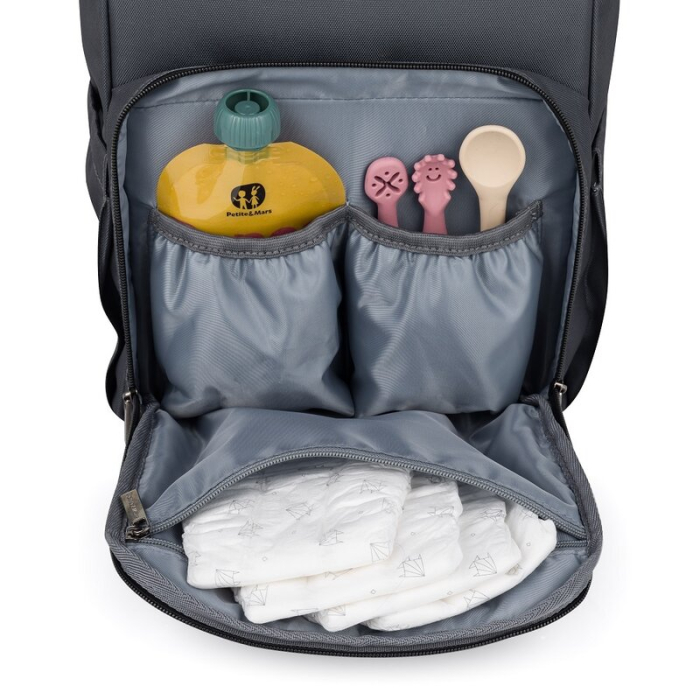 Rucsac pentru mamici, Petite&Mars, Jack, cu 11 compartimente, cu buzunare termice, Saltea de infasat inclusa, 30 x 42 x 15 cm, Ultimate Grey [7]