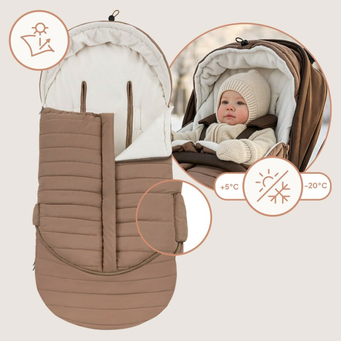 Sac de iarna, Lionelo, Oli, pentru carucior, landou sau scaun auto, 101x45 cm, Impermeabil, Rezistent pana la -20 grade, Extensibil, Maro [20]