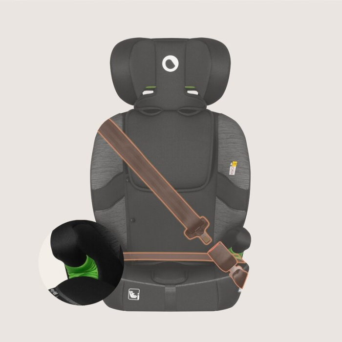 Scaun auto i-Size, Lionelo, Billy , 76 -150 cm, 1/2/3, Isofix + top tether, Tetiera reglabila in 10 pozitii, Insertie ergonomica, Tapiterie lavabila, Testat la impact, Baza lata, Negru/Gri [21]