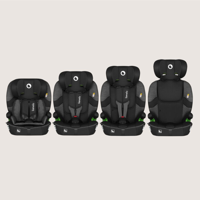 Scaun auto i-Size, Lionelo, Billy , 76 -150 cm, 1/2/3, Isofix + top tether, Tetiera reglabila in 10 pozitii, Insertie ergonomica, Tapiterie lavabila, Testat la impact, Baza lata, Negru/Gri [3]