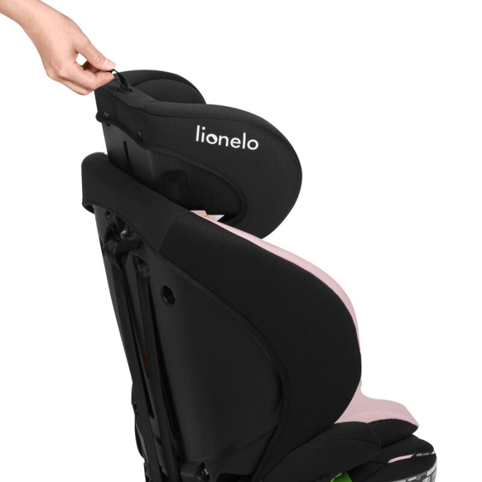 Scaun auto i-Size, Lionelo, Billy , 76 - 150 cm, 1/2/3, Isofix + top tether, Tetiera reglabila in 10 pozitii, Insertie ergonomica, Tapiterie lavabila, Testat la impact, Baza lata, Roz [13]