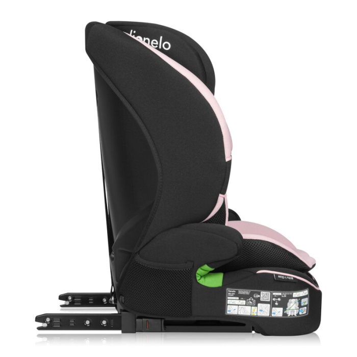 Scaun auto i-Size, Lionelo, Billy , 76 - 150 cm, 1/2/3, Isofix + top tether, Tetiera reglabila in 10 pozitii, Insertie ergonomica, Tapiterie lavabila, Testat la impact, Baza lata, Roz [11]