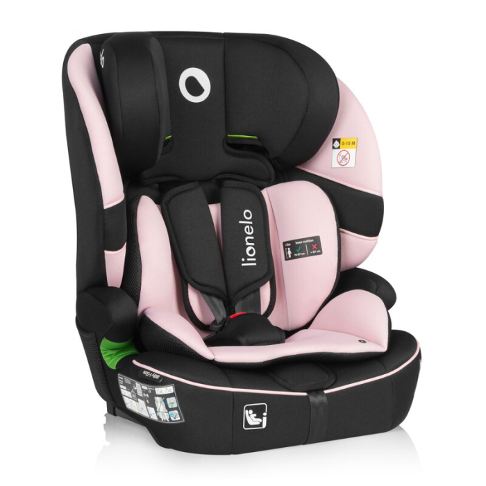 Scaun auto i-Size, Lionelo, Billy , 76 - 150 cm, 1/2/3, Isofix + top tether, Tetiera reglabila in 10 pozitii, Insertie ergonomica, Tapiterie lavabila, Testat la impact, Baza lata, Roz [5]