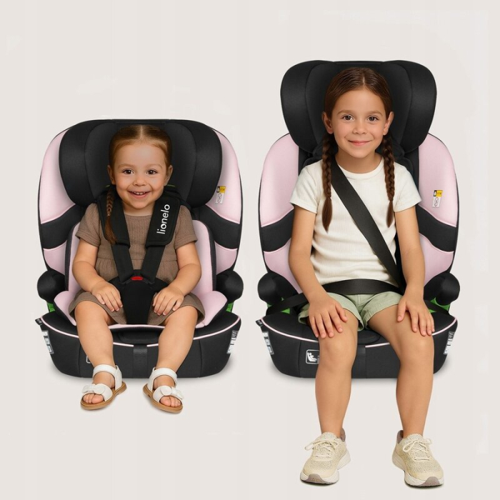 Scaun auto i-Size, Lionelo, Billy , 76 - 150 cm, 1/2/3, Isofix + top tether, Tetiera reglabila in 10 pozitii, Insertie ergonomica, Tapiterie lavabila, Testat la impact, Baza lata, Roz [24]
