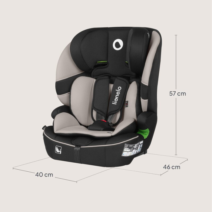 Scaun auto i-Size, Lionelo, Billy , 76 - 150 cm, 1/2/3, Isofix + top tether, Tetiera reglabila in 10 pozitii, Insertie ergonomica, Tapiterie lavabila, Testat la impact, Baza lata, Bej [17]