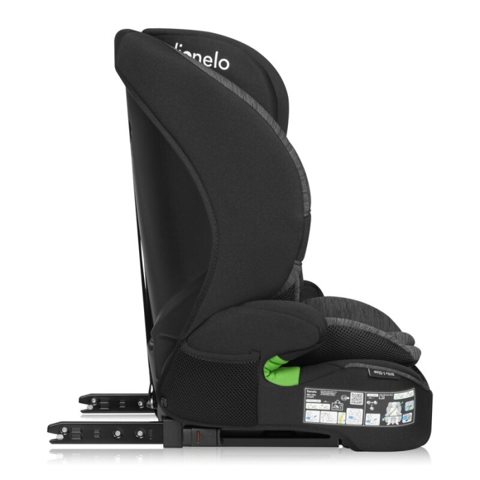 Scaun auto i-Size, Lionelo, Billy , 76 -150 cm, 1/2/3, Isofix + top tether, Tetiera reglabila in 10 pozitii, Insertie ergonomica, Tapiterie lavabila, Testat la impact, Baza lata, Negru/Gri [11]