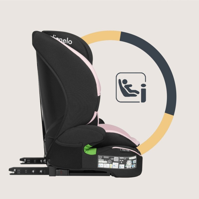 Scaun auto i-Size, Lionelo, Billy , 76 - 150 cm, 1/2/3, Isofix + top tether, Tetiera reglabila in 10 pozitii, Insertie ergonomica, Tapiterie lavabila, Testat la impact, Baza lata, Roz [22]
