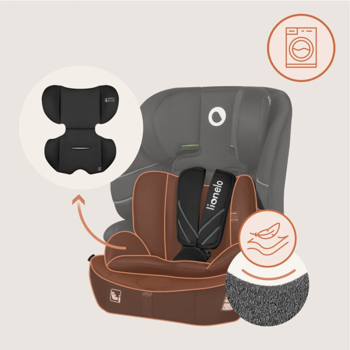 Scaun auto i-Size, Lionelo, Levi Fix, 76 - 150 cm, 1/2/3, ISOFIX + Top Tether, Tetiera reglabila in 10 pozitii, Insertie ergonomica Dri-Seat, Tapiterie lavabila, Negru [20]