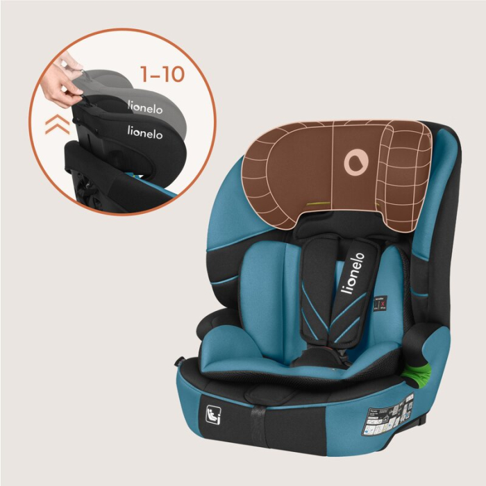 Scaun auto i-Size, Lionelo, Levi Fix, 76 - 150 cm, 1/2/3, ISOFIX + Top Tether, Tetiera reglabila in 10 pozitii, Insertie ergonomica Dri-Seat, Tapiterie lavabila, Negru [16]