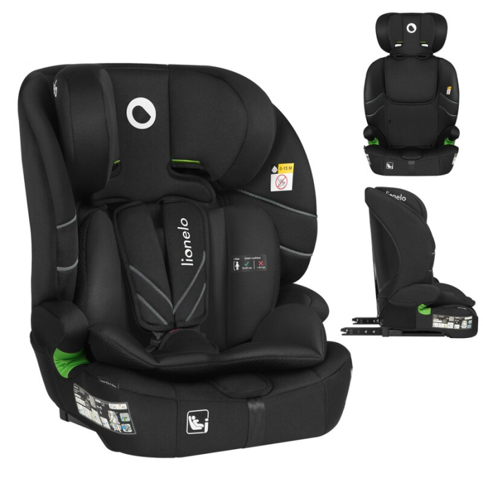 Scaun auto i-Size, Lionelo, Levi Fix, 76 - 150 cm, 1/2/3, ISOFIX + Top Tether, Tetiera reglabila in 10 pozitii, Insertie ergonomica Dri-Seat, Tapiterie lavabila, Negru [6]
