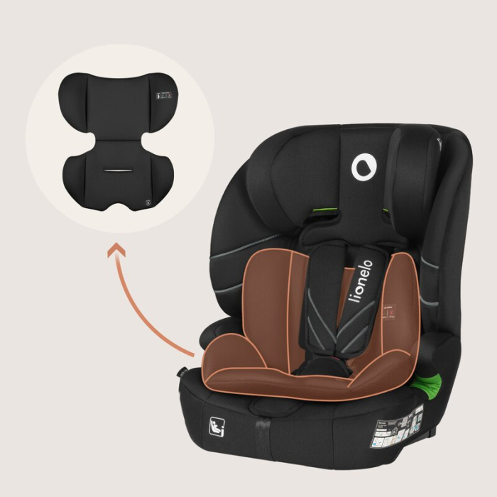 Scaun auto i-Size, Lionelo, Levi Fix, 76 - 150 cm, 1/2/3, ISOFIX + Top Tether, Tetiera reglabila in 10 pozitii, Insertie ergonomica Dri-Seat, Tapiterie lavabila, Negru [17]