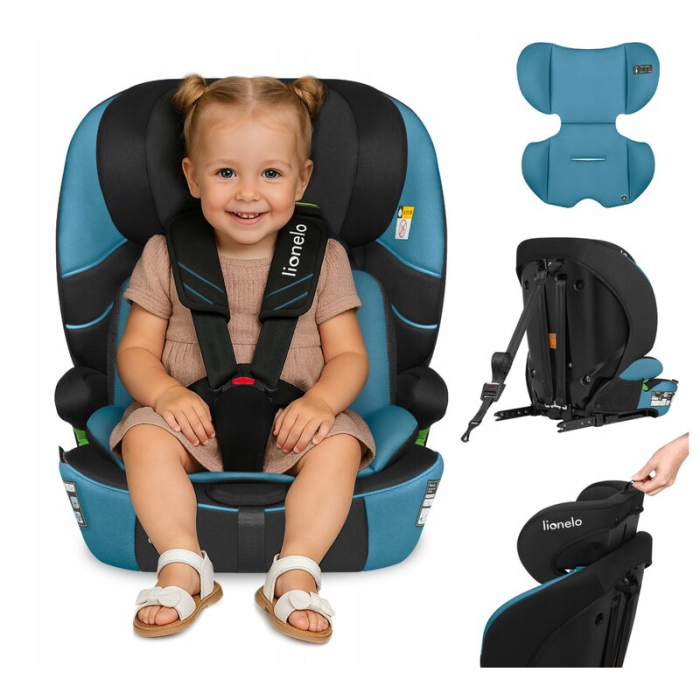 Scaun auto i-Size, Lionelo, Levi Fix, 76 - 150 cm, 1/2/3, ISOFIX + Top Tether, Tetiera reglabila in 10 pozitii, Insertie ergonomica Dri-Seat, Tapiterie lavabila, Negru [24]