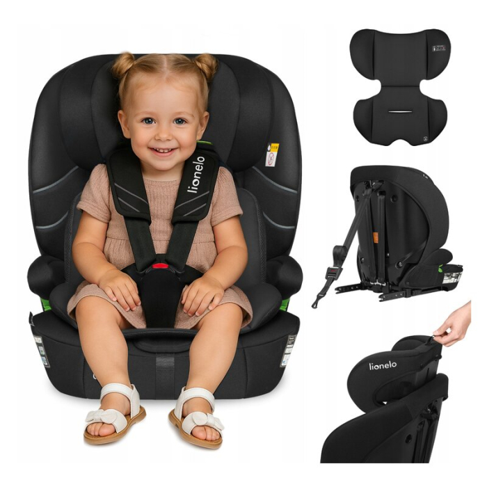 Scaun auto i-Size, Lionelo, Levi Fix, 76 - 150 cm, 1/2/3, ISOFIX + Top Tether, Tetiera reglabila in 10 pozitii, Insertie ergonomica Dri-Seat, Tapiterie lavabila, Negru [23]
