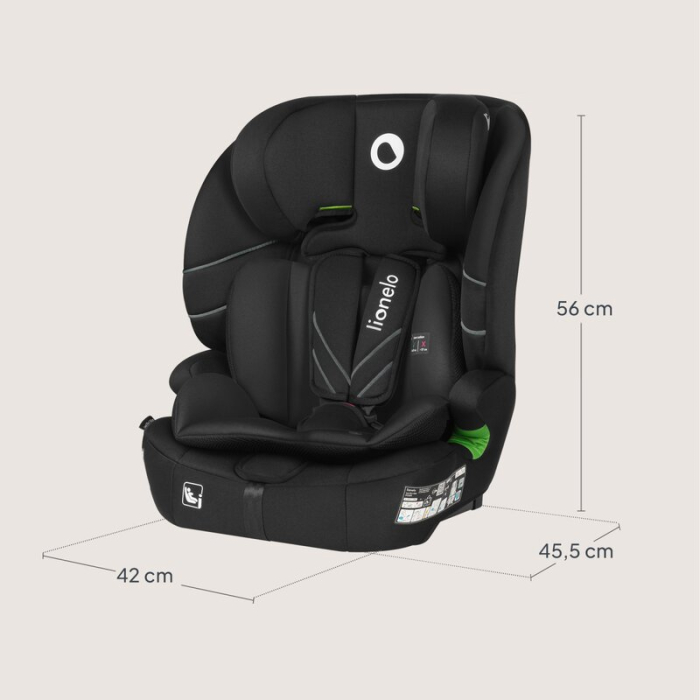 Scaun auto i-Size, Lionelo, Levi Fix, 76 - 150 cm, 1/2/3, ISOFIX + Top Tether, Tetiera reglabila in 10 pozitii, Insertie ergonomica Dri-Seat, Tapiterie lavabila, Negru [21]