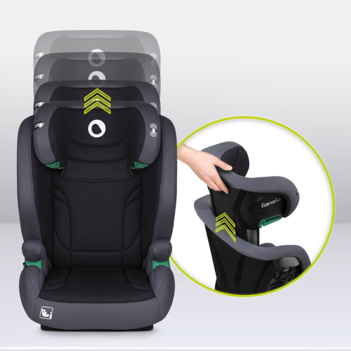 Scaun auto, Lionelo, i-Size Igo, 100- 150 cm, cu isofix, Protectie laterala, Ajustare spatar in 2 pozitii, Tetiera Tri-Guard reglabila in 11 pozitii,  Negru [31]
