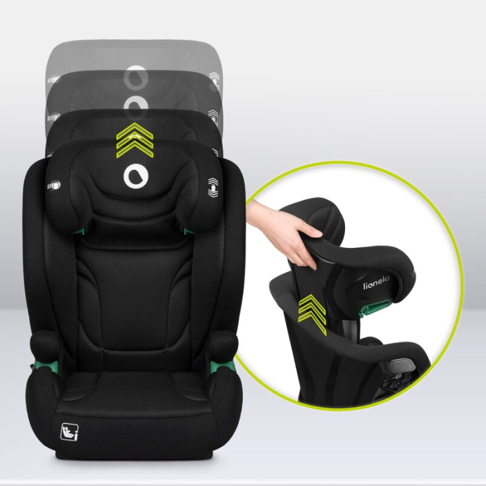 Scaun auto, Lionelo, i-Size Igo, 100- 150 cm, cu isofix, Protectie laterala, Ajustare spatar in 2 pozitii, Tetiera Tri-Guard reglabila in 11 pozitii,  Negru [33]