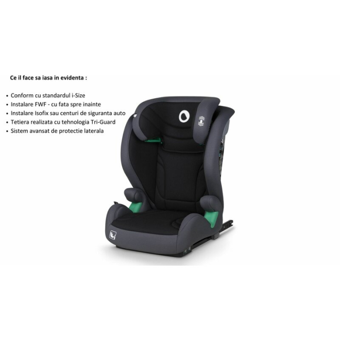 Scaun auto, Lionelo, i-Size Igo, 100- 150 cm, cu isofix, Protectie laterala, Ajustare spatar in 2 pozitii, Tetiera Tri-Guard reglabila in 11 pozitii,  Negru [35]