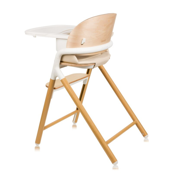Scaun de masa multifunctional Celia, Lionelo, din lemn de fag, 6 luni- adult, Spatar lat, Sezut ergonomic, Tavita silicon, Suport de picioare reglabil, Greutate maxima 90 Kg, Alb/Natural [8]