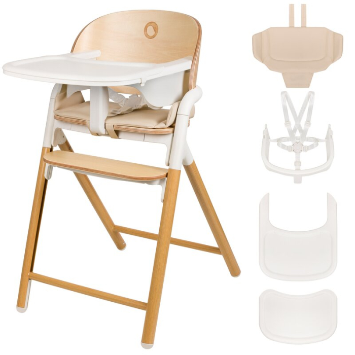 Scaun de masa multifunctional Celia, Lionelo, din lemn de fag, 6 luni- adult, Spatar lat, Sezut ergonomic, Tavita silicon, Suport de picioare reglabil, Greutate maxima 90 Kg, Alb/Natural [5]