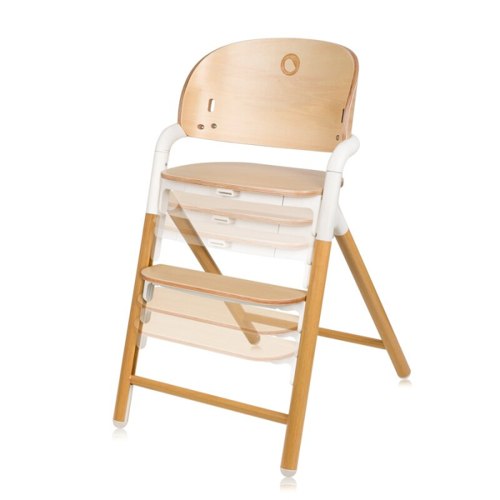 Scaun de masa multifunctional Celia, Lionelo, din lemn de fag, 6 luni- adult, Spatar lat, Sezut ergonomic, Tavita silicon, Suport de picioare reglabil, Greutate maxima 90 Kg, Alb/Natural [12]