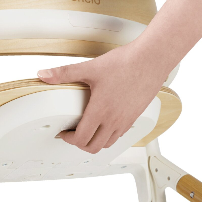Scaun de masa multifunctional Celia, Lionelo, din lemn de fag, 6 luni- adult, Spatar lat, Sezut ergonomic, Tavita silicon, Suport de picioare reglabil, Greutate maxima 90 Kg, Alb/Natural [14]