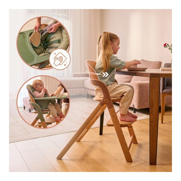 Scaun de masa multifunctional Megan, Lionelo, Din lemn de fag, 6 luni- adult, Reglabil pe inaltime, Husa impermeabila, Tavita silicon, Suport de picioare reglabil, Greutate maxima 110 Kg, Alb/Natur [9]