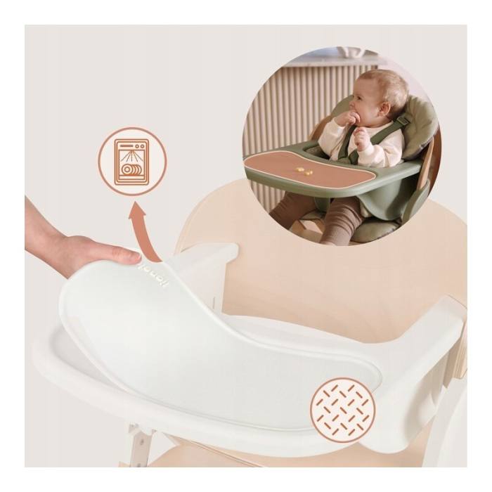 Scaun de masa multifunctional Megan, Lionelo, Din lemn de fag, 6 luni- adult, Reglabil pe inaltime, Husa impermeabila, Tavita silicon, Suport de picioare reglabil, Greutate maxima 110 Kg, Alb/Natur [7]