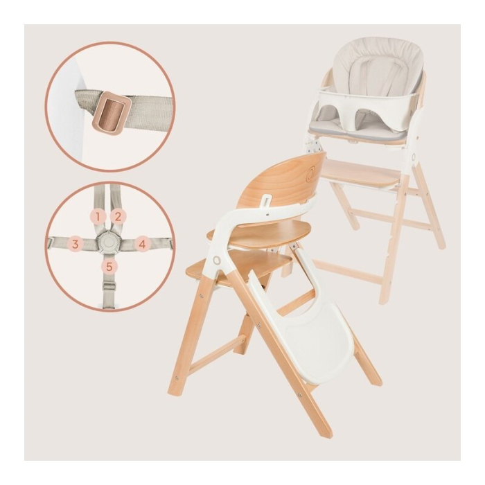 Scaun de masa multifunctional Megan, Lionelo, Din lemn de fag, 6 luni- adult, Reglabil pe inaltime, Husa impermeabila, Tavita silicon, Suport de picioare reglabil, Greutate maxima 110 Kg, Alb/Natur [4]