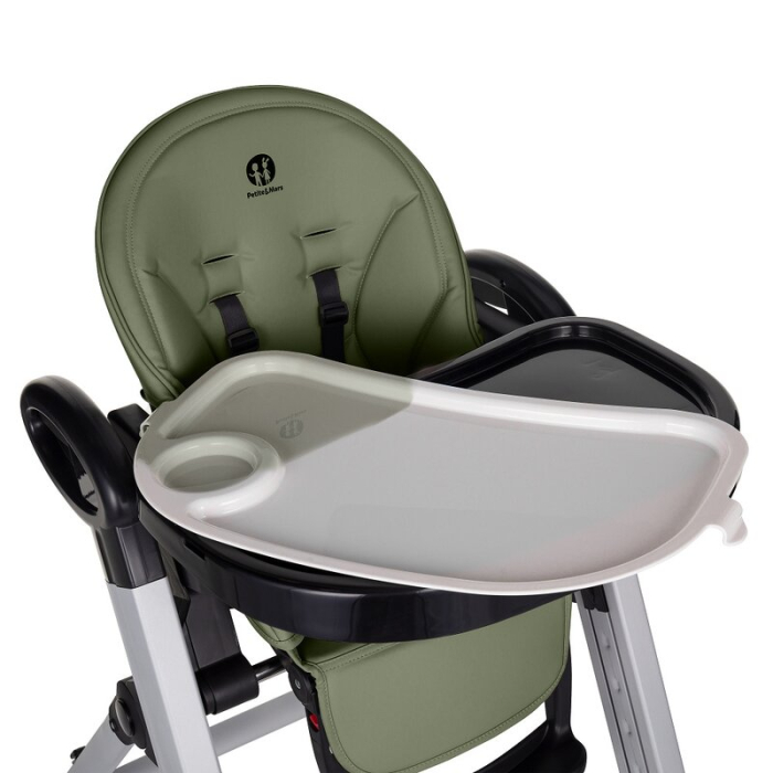 Scaun de masa, Petite&Mars, Tasty, Multifunctional, Pana la 15 kg, Reglabil pe inaltime in 7 pozitii, Spatar reglabil pana la 175 grade, cu roti, Aluminiu, Mature Olive [10]
