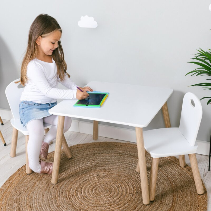 Set masuta si doua scaune, FreeON, Athena, pentru copii, din lemn, Alb [4]