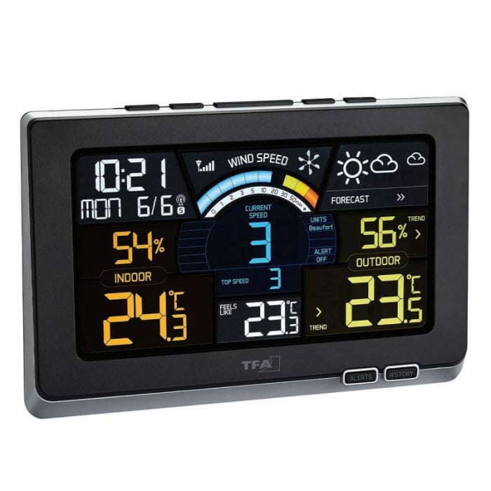 Statie meteo digitala Spring Breeze cu senzor extern wireless de temperatura, umiditate, viteza vant TFA 35.1140.01 [2]