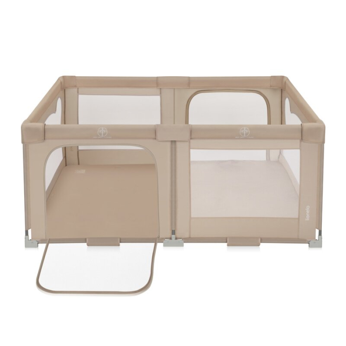 Tarc de joaca copii, Lionelo, Florence Easy Fold, 150 x 180 x 75 cm, Pliere, depliere automata, Include geanta de transport, din plasa, cu doua intrari laterale, 0-48 luni, Bej [4]