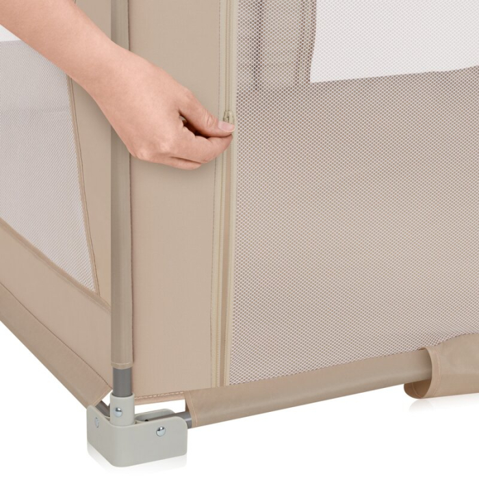 Tarc de joaca copii, Lionelo, Florence Easy Fold, 150 x 180 x 75 cm, Pliere, depliere automata, Include geanta de transport, din plasa, cu doua intrari laterale, 0-48 luni, Bej [11]