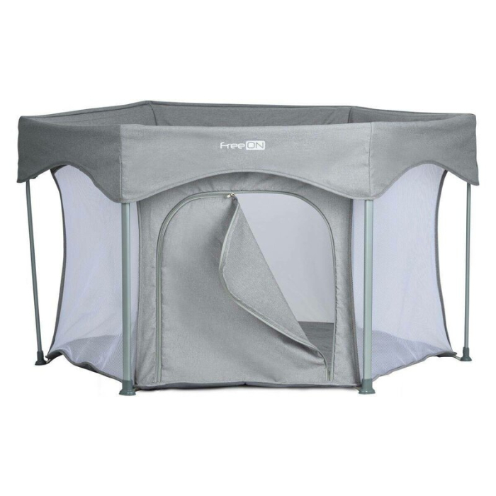 Tarc de joaca, FreeON, Hexagon, Pliabil, Intrare cu fermoar, Cu geanta de transport, 117 x 74 cm, Grey [3]