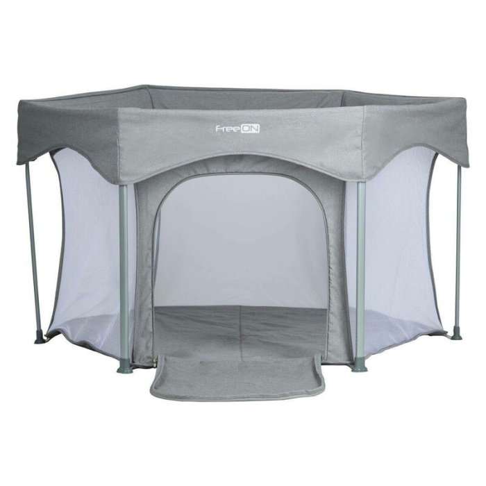 Tarc de joaca, FreeON, Hexagon, Pliabil, Intrare cu fermoar, Cu geanta de transport, 117 x 74 cm, Grey [2]