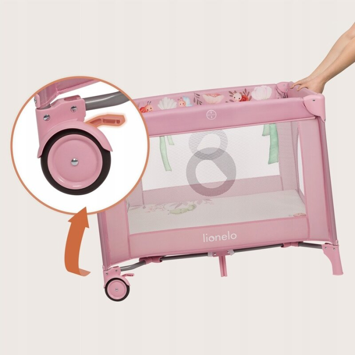 Tarc de joaca, Lionelo, Mille Plus, Pliabil, Include saltea cu densitate T25, 4 jucarii cu velcro, Manere textile, Geanta de transport, Cu roti si inchidere laterala, Pereti din plasa pentru vizibilit [20]