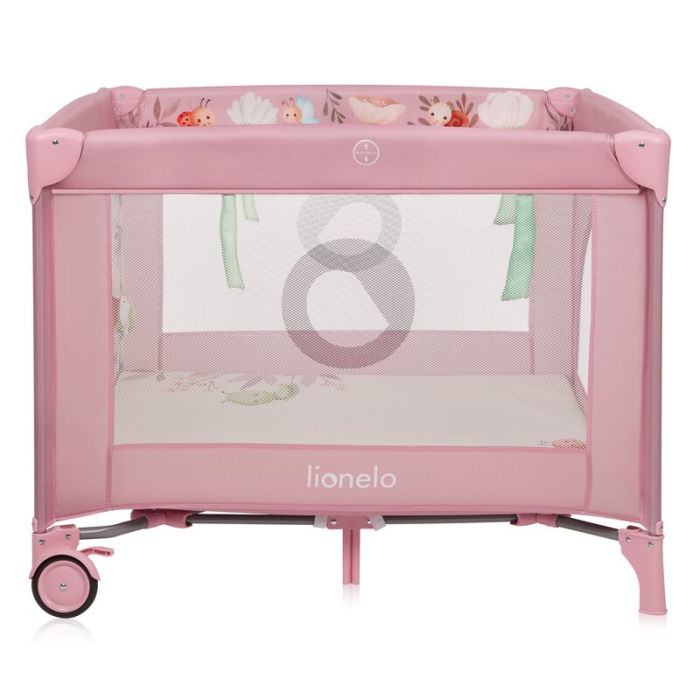 Tarc de joaca, Lionelo, Mille Plus, Pliabil, Include saltea cu densitate T25, 4 jucarii cu velcro, Manere textile, Geanta de transport, Cu roti si inchidere laterala, Pereti din plasa pentru vizibilit [7]