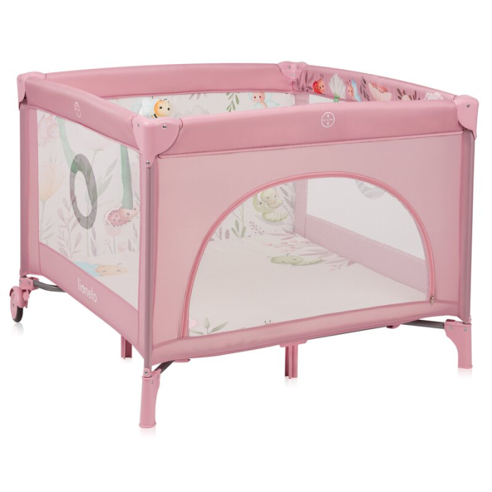Tarc de joaca, Lionelo, Mille Plus, Pliabil, Include saltea cu densitate T25, 4 jucarii cu velcro, Manere textile, Geanta de transport, Cu roti si inchidere laterala, Pereti din plasa pentru vizibilit [5]