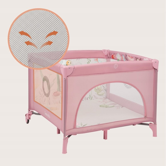 Tarc de joaca, Lionelo, Mille Plus, Pliabil, Include saltea cu densitate T25, 4 jucarii cu velcro, Manere textile, Geanta de transport, Cu roti si inchidere laterala, Pereti din plasa pentru vizibilit [19]
