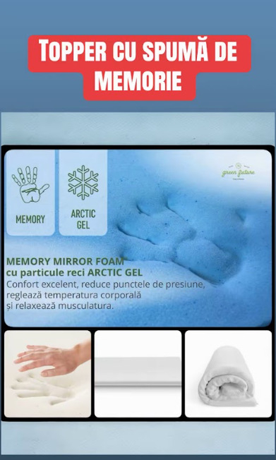 Topper 160x80x2 cm Spuma Memory cu particule Arctic Gel si Jacquard pentru pat copii 2-12 ani [3]