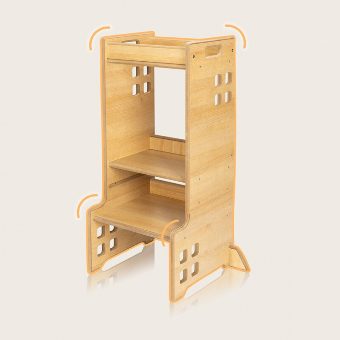 Turn de invatare Montessori Lionelo cass Functie de raft pentru carti Pana la 30 kg 12 luni - 6 ani Din MDF si furnir 3 trepte de inaltime Alb [16]