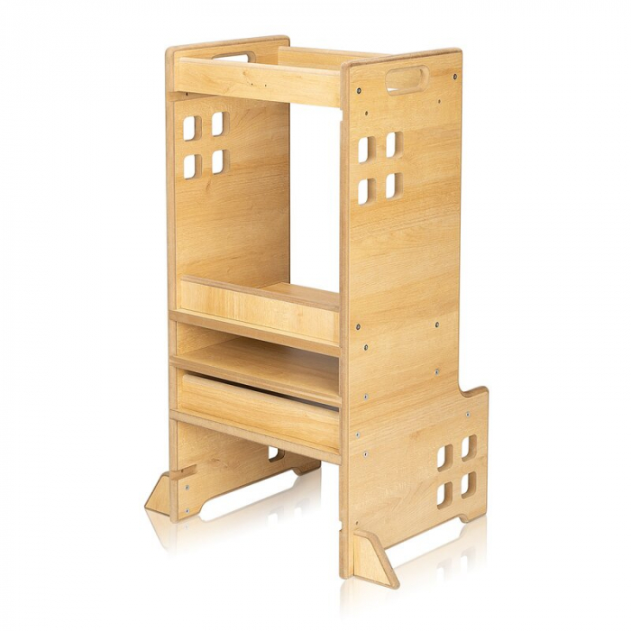 Turn de invatare Montessori Lionelo cass Functie de raft pentru carti Pana la 30 kg 12 luni - 6 ani Din MDF si furnir 3 trepte de inaltime Natur [1]