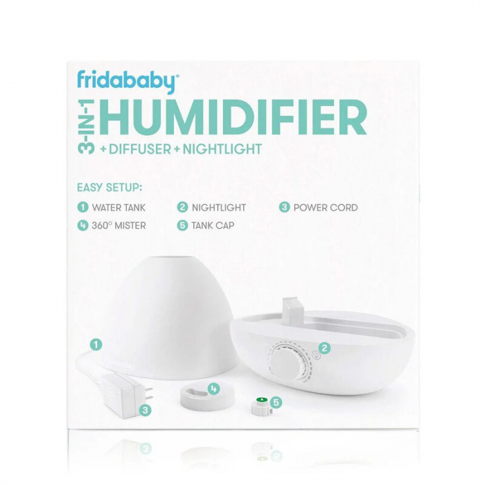 Umidificator Fridababy BreatheFrida cu ultrasunete 3 in 1 Ultra silentios Include difuzor de uleiuri esentiale si lumina de veghe cu oprire automata Rezervor BPA Free Alb [10]