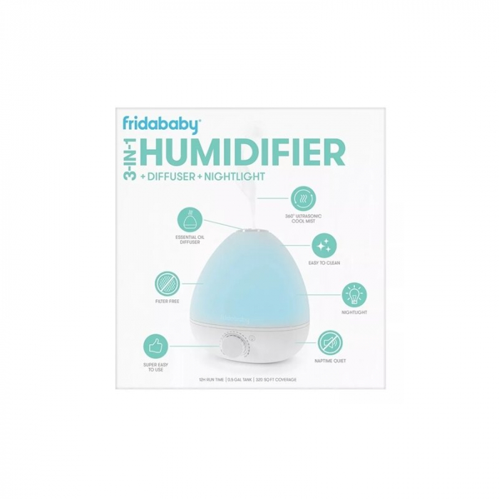 Umidificator Fridababy BreatheFrida cu ultrasunete 3 in 1 Ultra silentios Include difuzor de uleiuri esentiale si lumina de veghe cu oprire automata Rezervor BPA Free Alb [6]