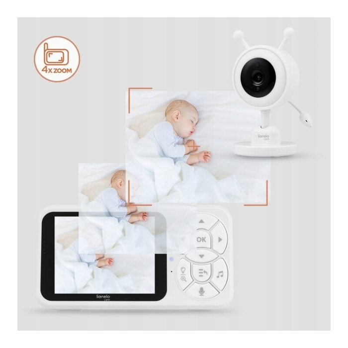 Video monitor, Lionelo, Babyline 3.4, Ecran LCD de 3.5 inch, Raza de actiune pana la 300 m, Conectare 4 camere, Autonomie 8 h, Lampa RGB incorporata, Cantece de leagan, Zoom 4X, Mod nocturn, Alb [22]